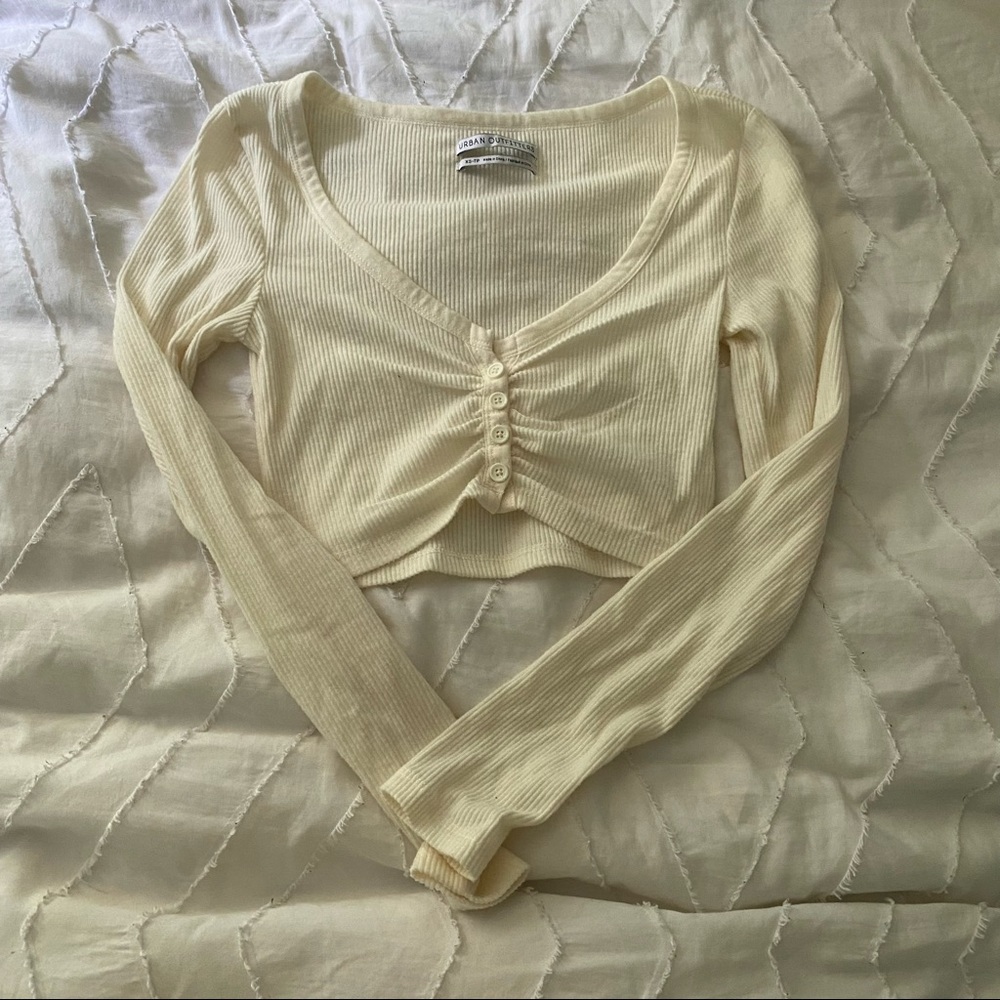 Urban outfitters soft cropped rubbed cream colored Henley top